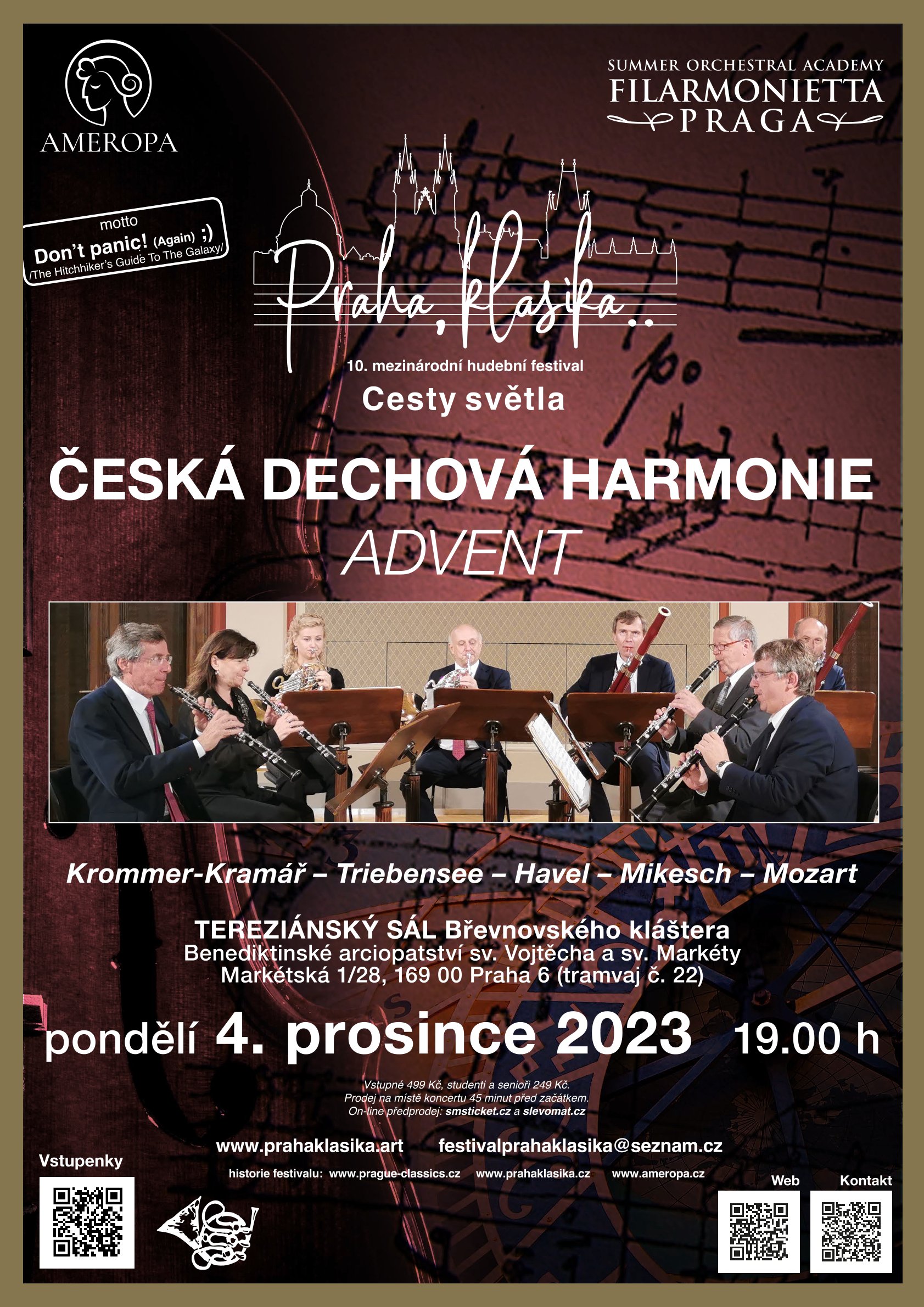 Plakát - Česká dechová harmonie - Advent, 4. prosince 2023 19:00, Tereziánský sál Břevnovského kláštera